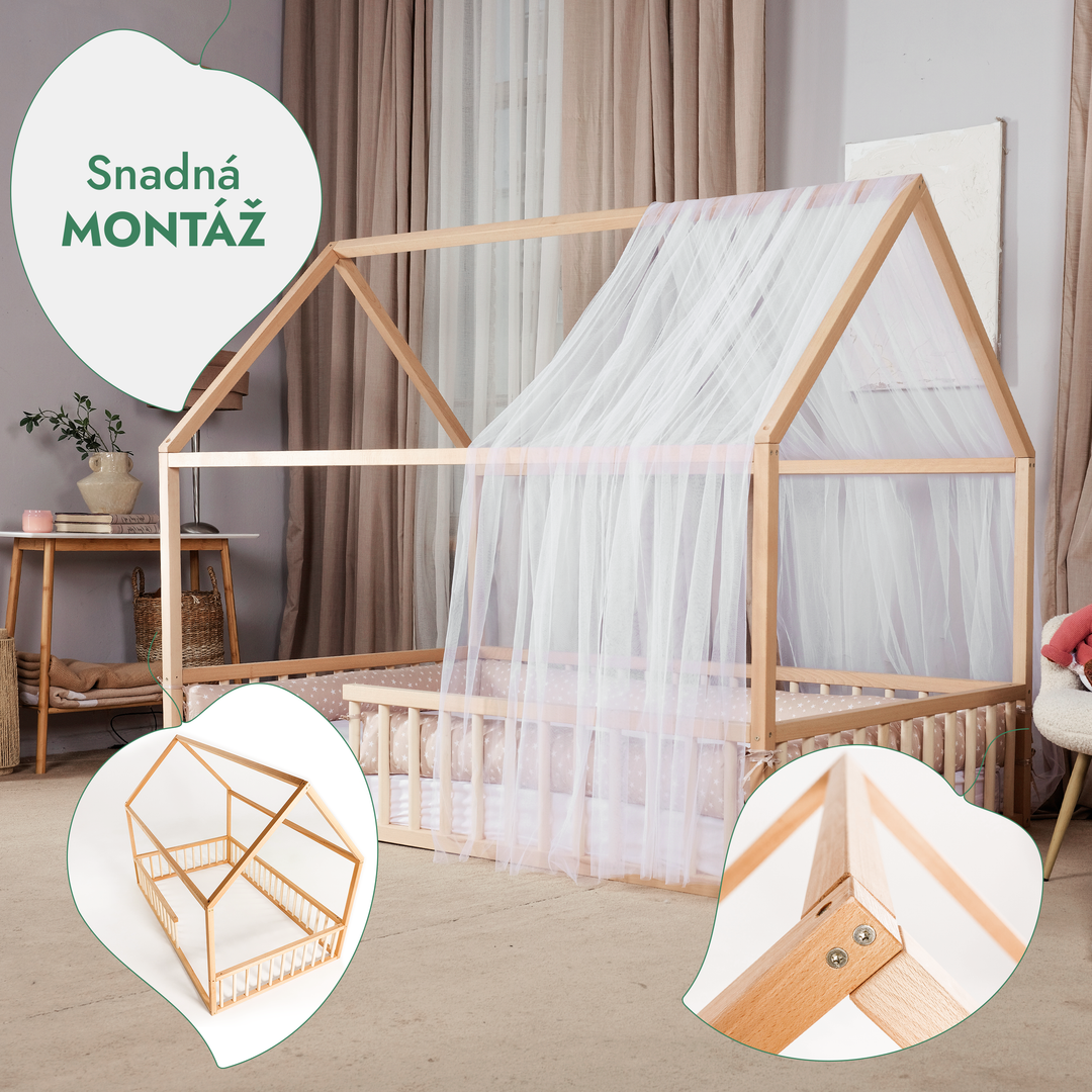 Montessori domečková postel pro děti s ohrádkou
