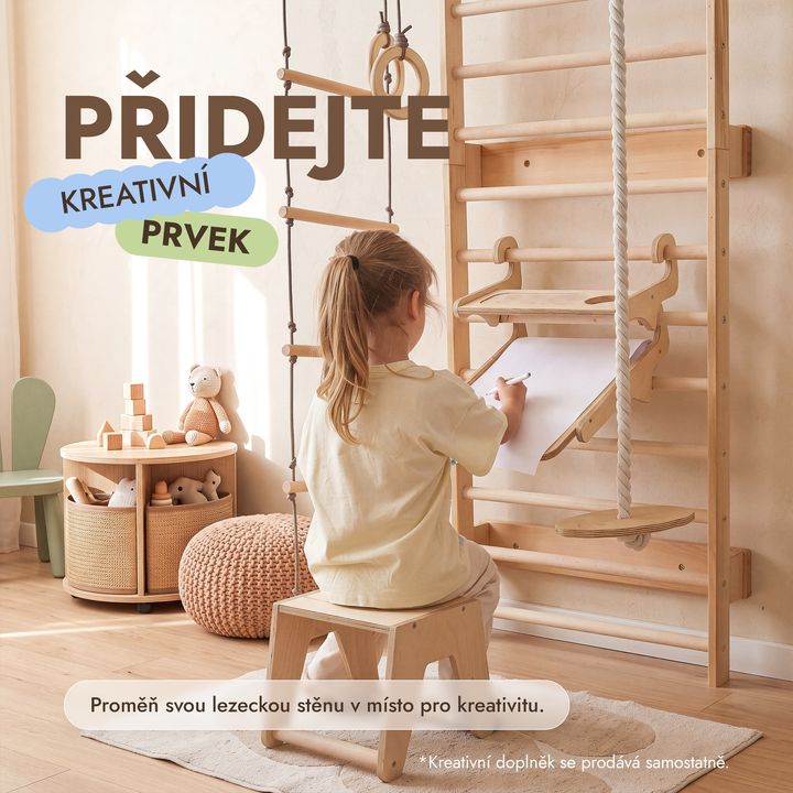 Švédská stěna pro děti 5v1 s hrazdou a závěsnými doplňky 3v1
