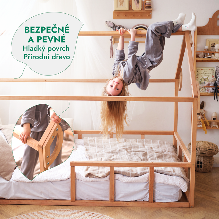 Montessori domečková postel pro děti s ohrádkou