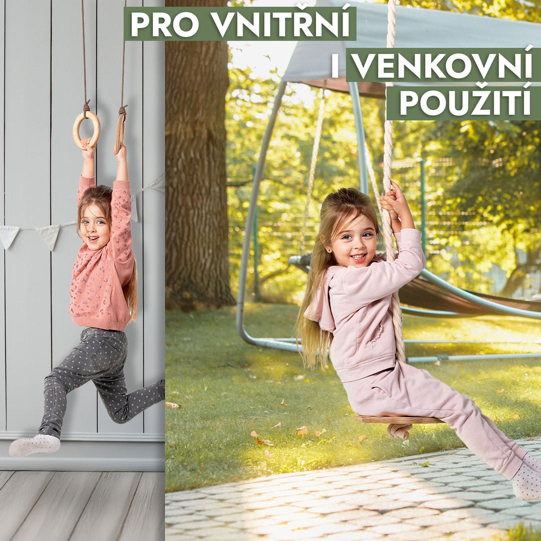 Houpačka a sada na šplhání 3v1: Provazový žebřík, Gymnastické kruhy a houpací disk
