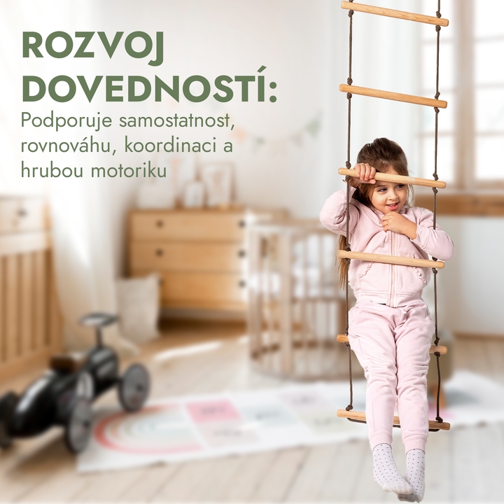 Houpačka a sada na šplhání 3v1: Provazový žebřík, Gymnastické kruhy a houpací disk