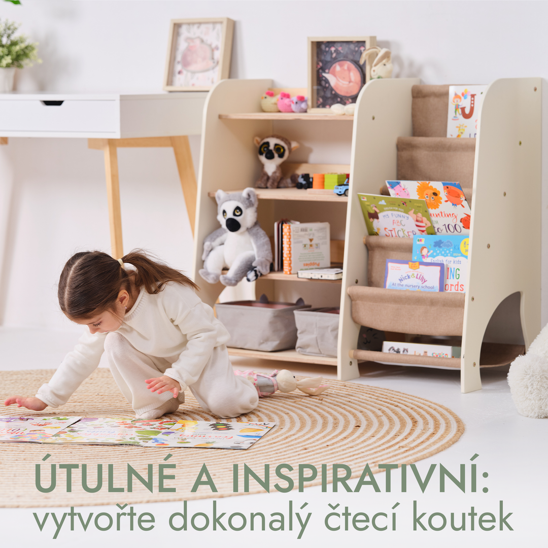 Dřevěné police Montessori 2v1: Knihovnička a police na hračky