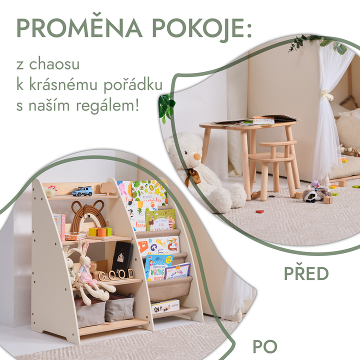 Police na knihy a hračky pro děti Montessori 2v1