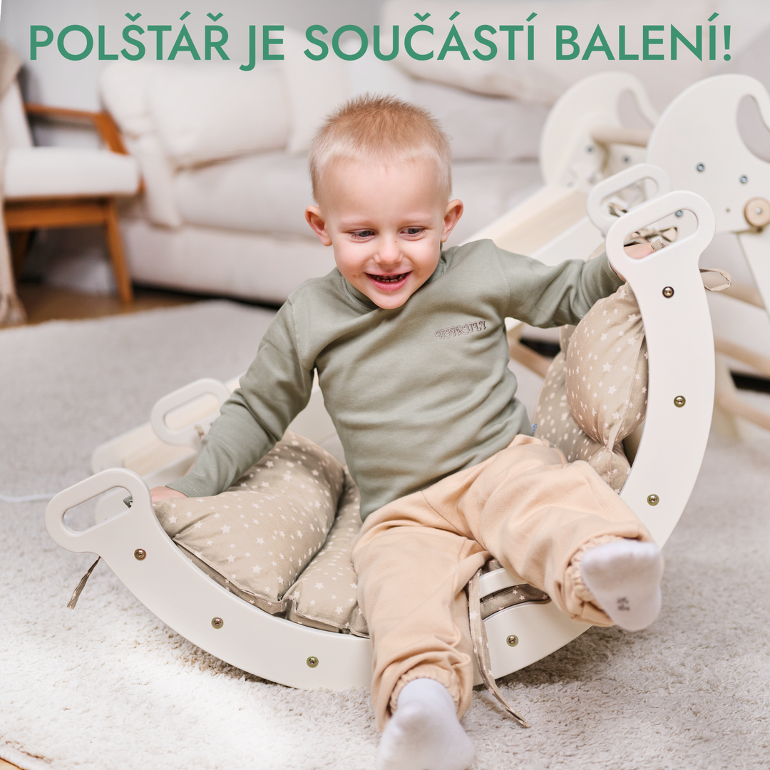 Lezecká sestava Montessori 4v1: Trojúhelník Piklerové + Lezecký oblouk + Skluzavka + Polštář (1-3 roky)