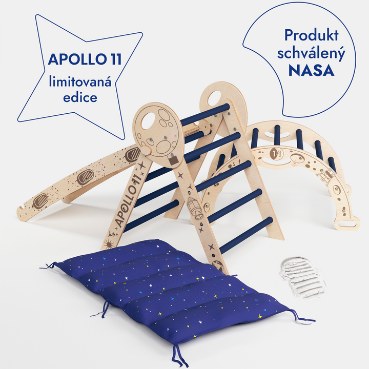 Apollo 4v1 Lezecký set: Piklerův trojúhelník, oblouk, skluzavka a polštář pro malé astronauty (1–3 roky)