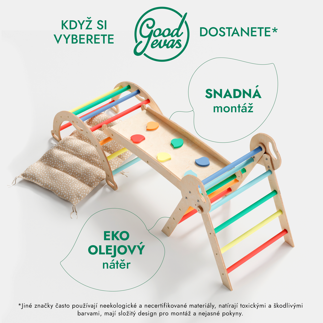 4v1 montessori lezecká sada: Piklerův trojúhelník, oblouk, skluzavka a polštář pro batolata (1–3 roky) - duha