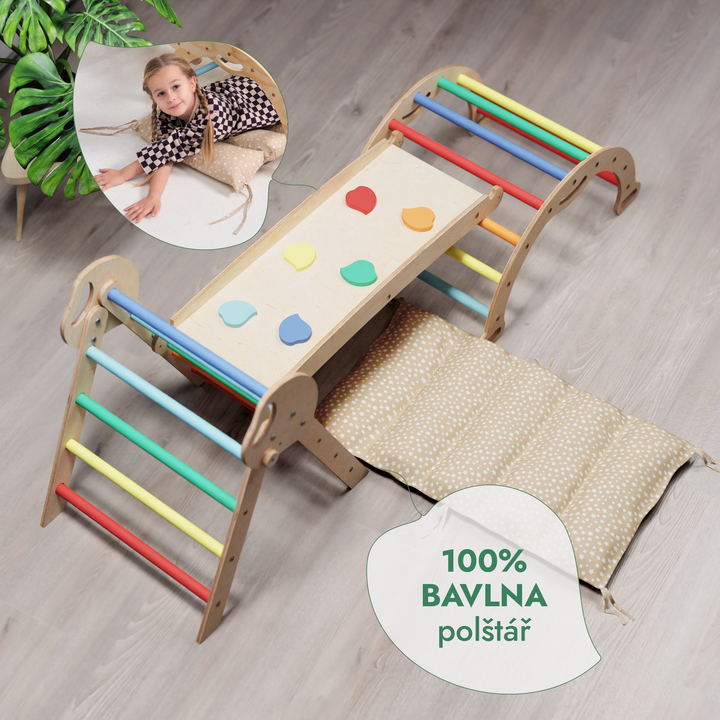 4v1 montessori lezecká sada: Piklerův trojúhelník, oblouk, skluzavka a polštář pro batolata (1–3 roky) - duha