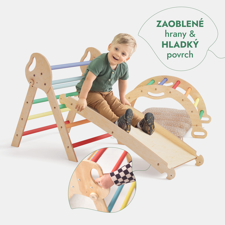 4v1 montessori lezecká sada: Piklerův trojúhelník, oblouk, skluzavka a polštář pro batolata (1–3 roky) - duha