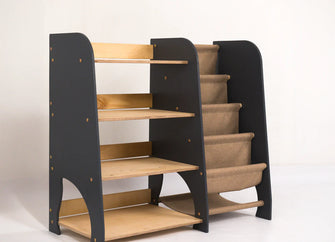 Dřevěné police Montessori 2v1: Knihovnička a police na hračky